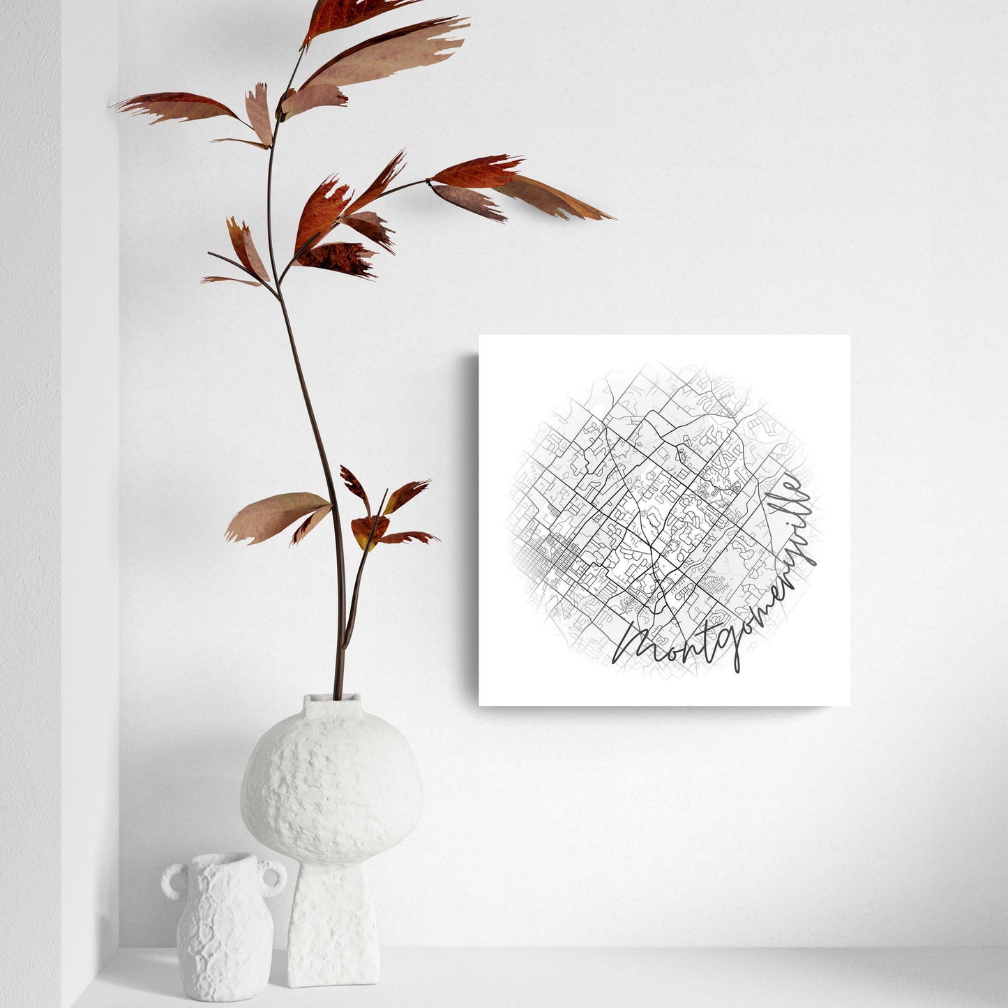 Minimalistic B&W Pennsylvania Montgomeryville Circle Map | Hi-Def Glass Art | Eaches | Min 2