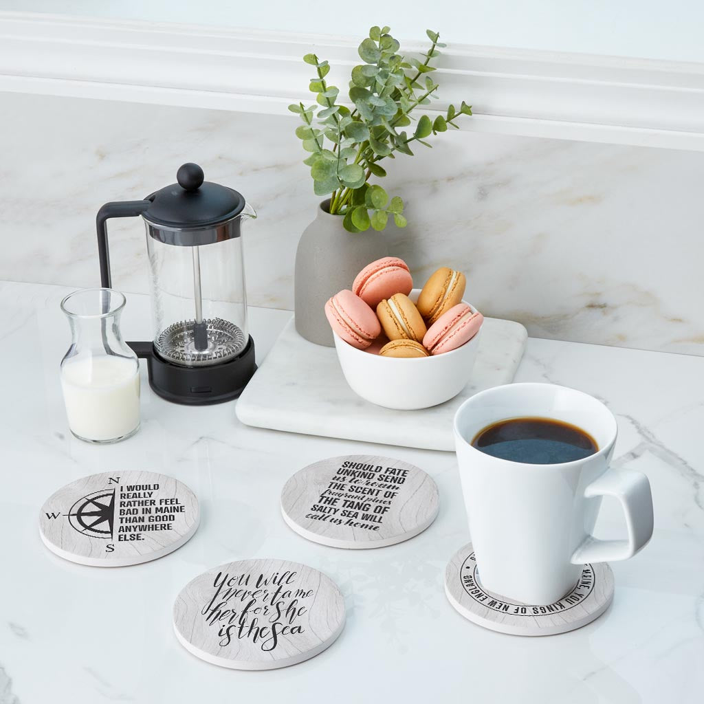 New England Sayings With Wood Grain| Absorbent Coasters | Set of 4 | Min 2