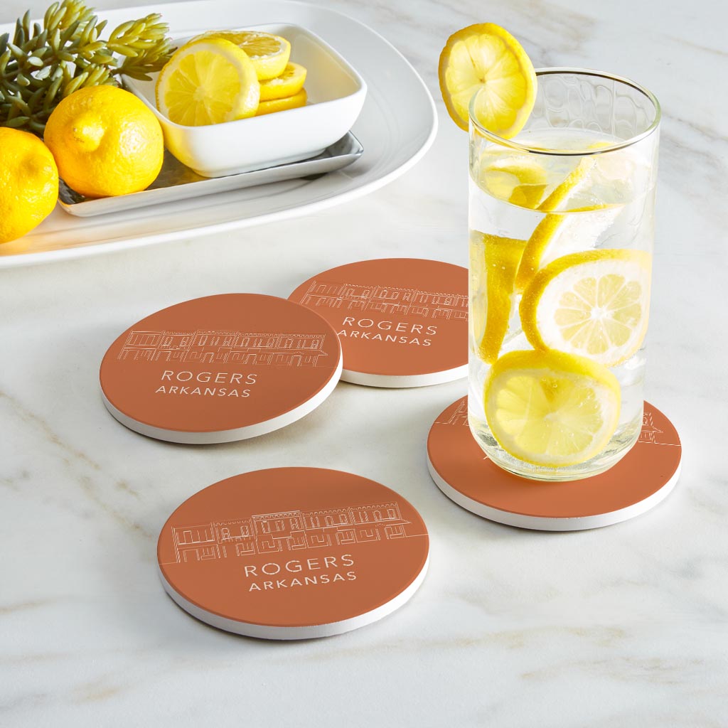 Modern Minimalist Arkansas Rogers Skyline State | Absorbent Coasters | Set of 4 | Min 2