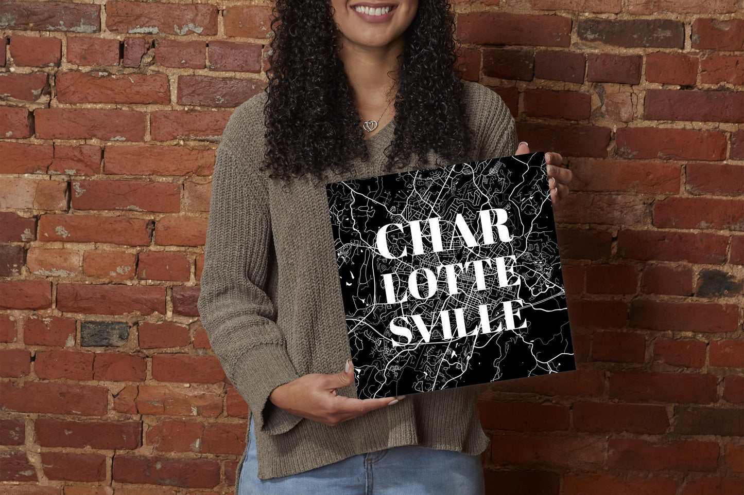 Minimalistic B&W Virginia Charlottesville Map | Wood Sign | Eaches | Min 2