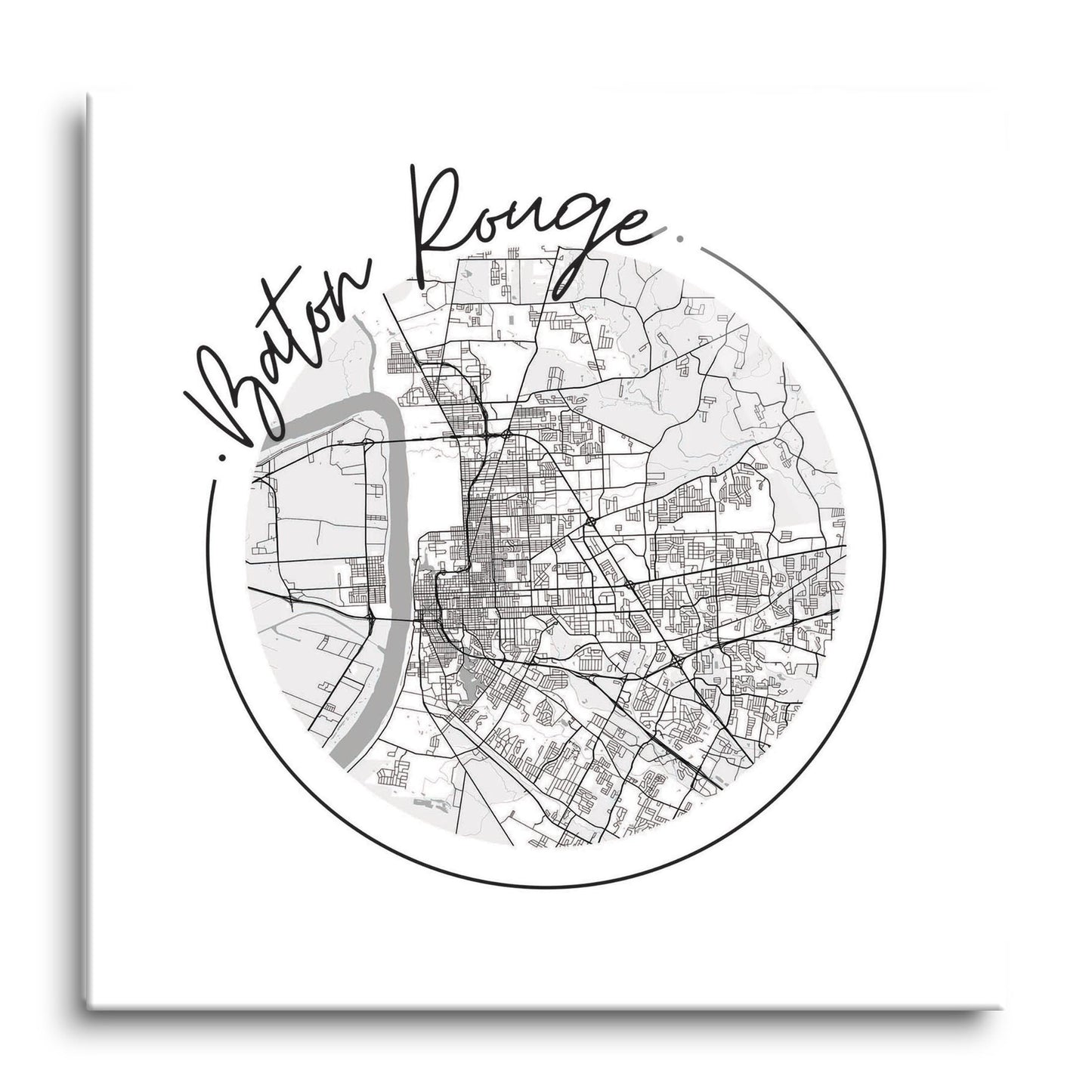 Minimalist B&W Louisiana Baton Rouge Circle Map | Hi-Def Glass Art | Eaches | Min 1