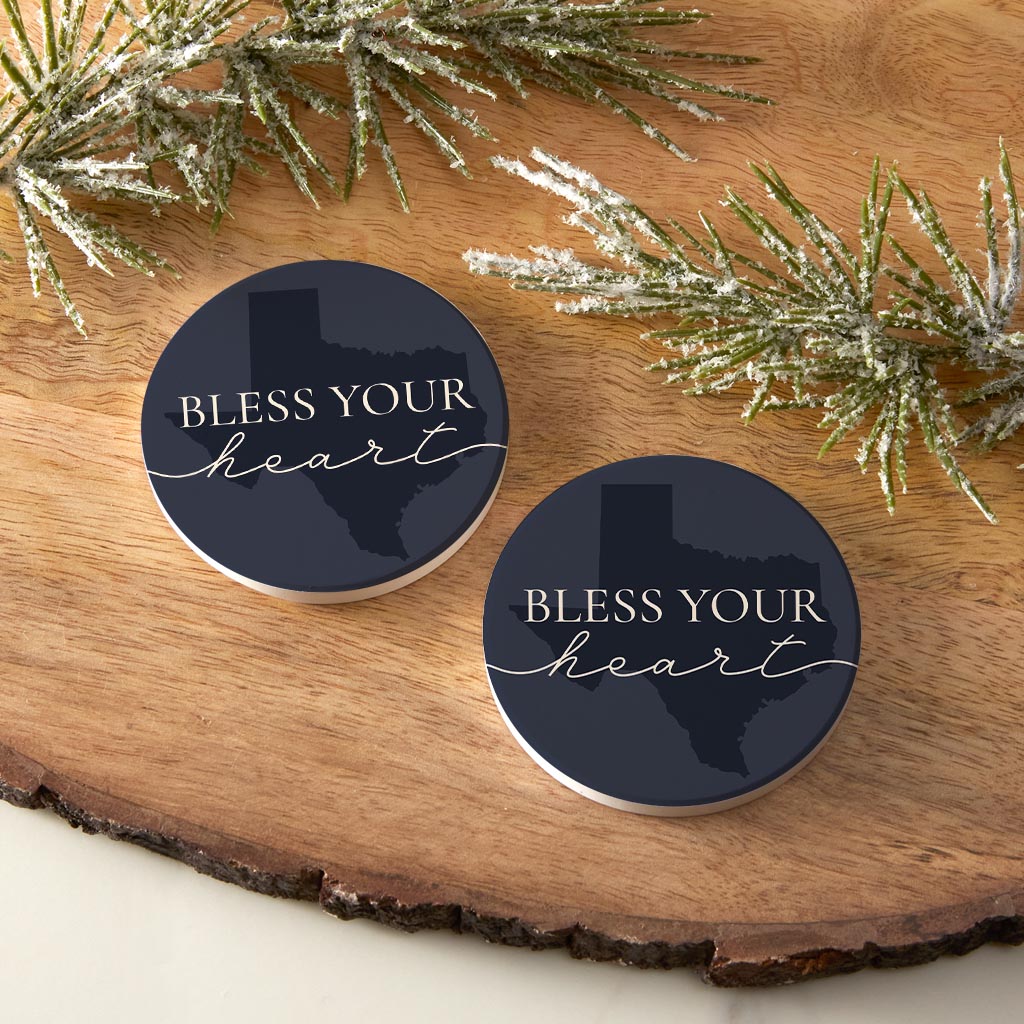 Modern Minimalist Texas Bless Your Heart | Absorbent Car Coasters | Set of 2 | Min 4