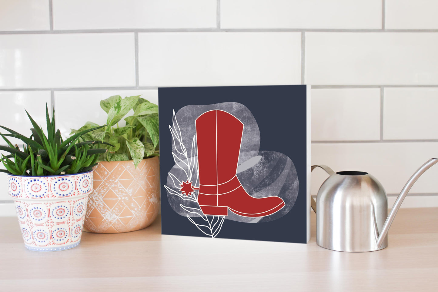 Modern Minimalist Texas Colors Boot | Wood Block | Eaches | Min 2