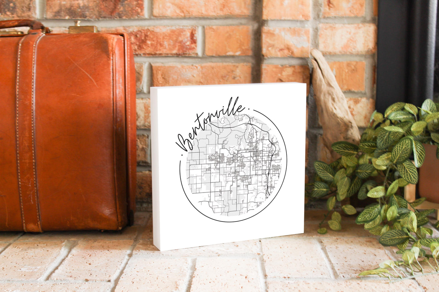 Minimalist B&W Arkansas Bentonville Circle Map | Wood Block | Eaches | Min 2