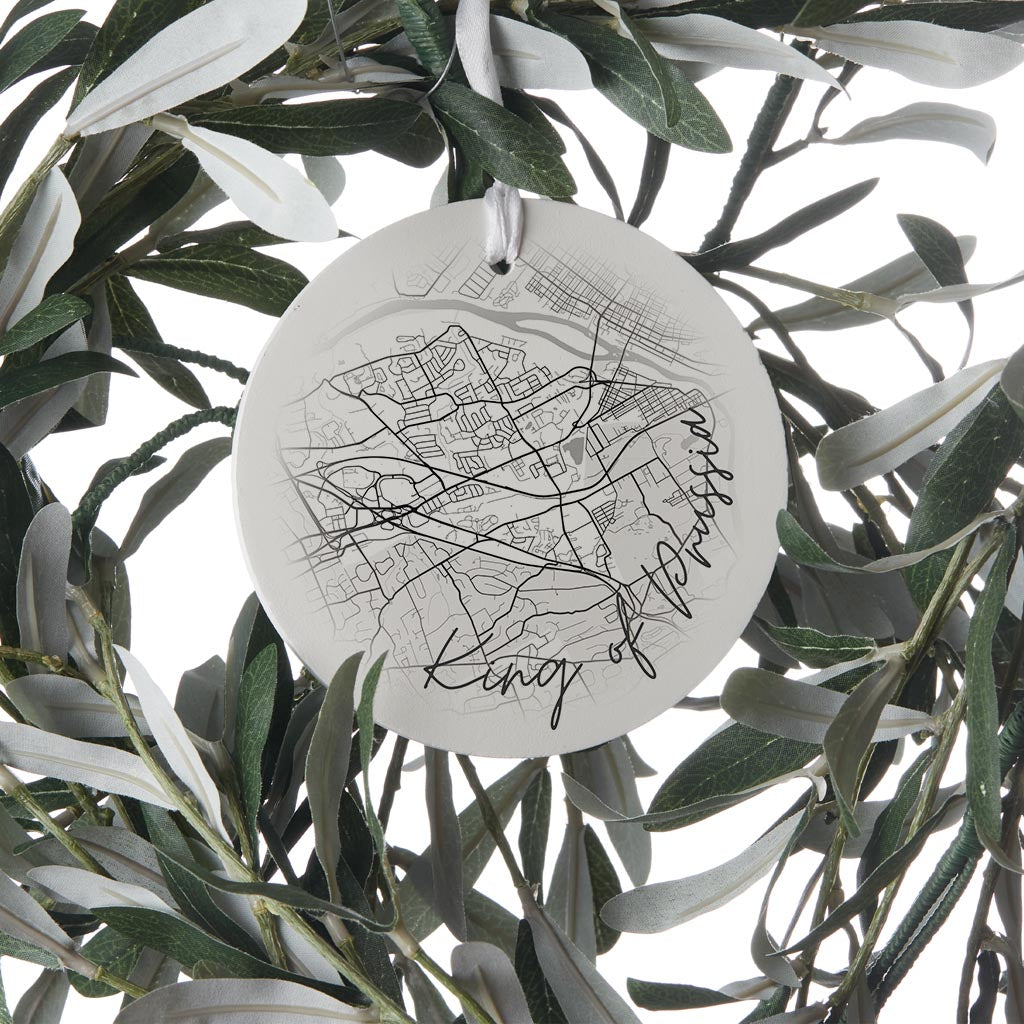Minimalistic B&W Pennsylvania King Of Prussia Circle Map | Wood Ornament | Eaches | Min 6