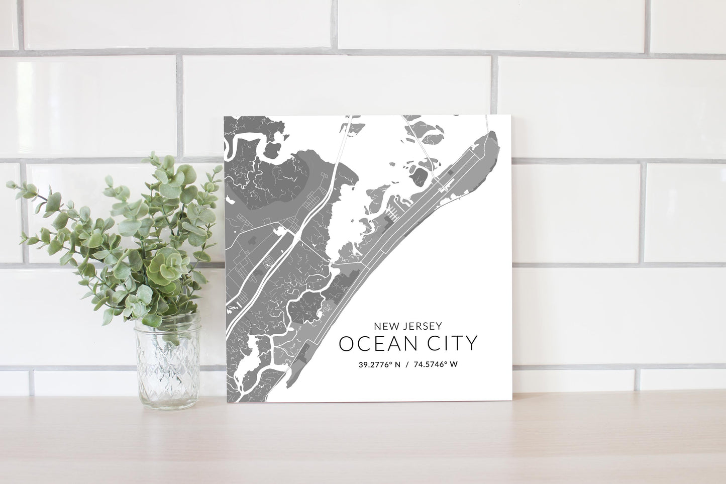 Ocean City Nj Minimalistic Map With Coordinates| Wood Sign | Eaches | Min 2