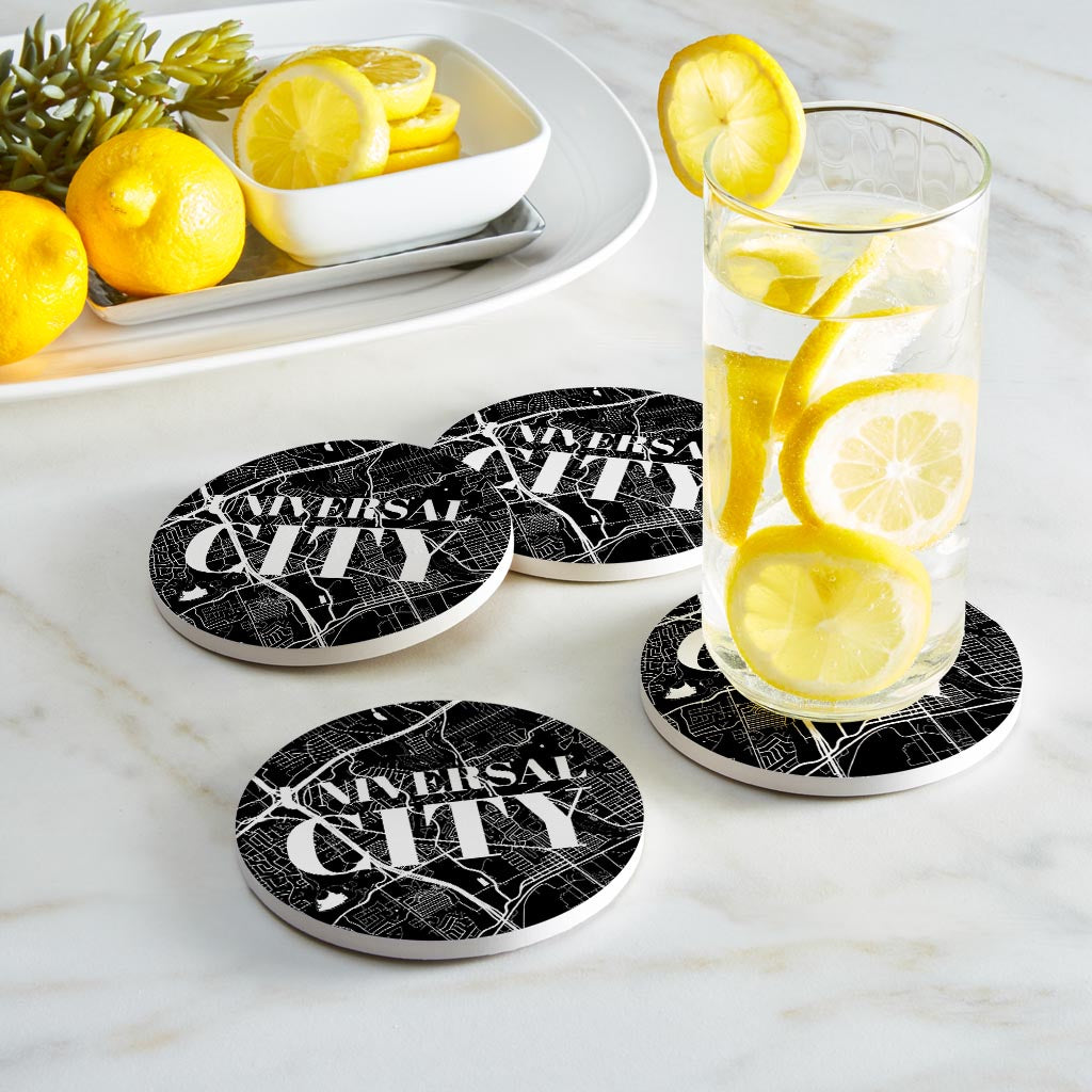 Minimalistic B&W Texas Universal City Map | Absorbent Coasters | Set of 4 | Min 2