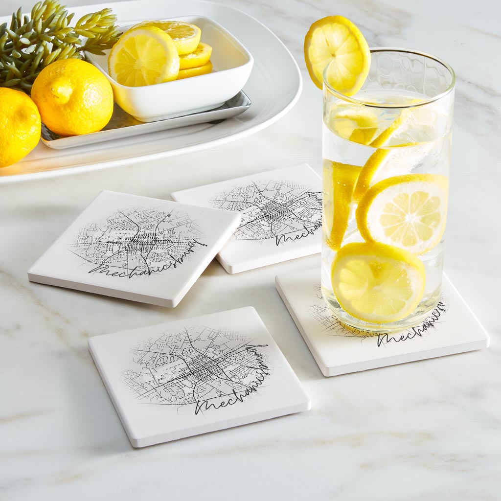 Minimalistic B&W Pennsylvania Mechanicsburg Circle Map | Absorbent Coasters | Set of 4 | Min 2