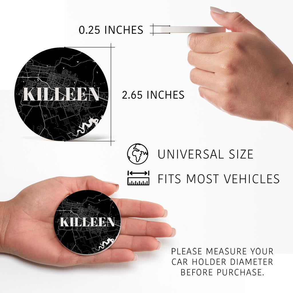 Minimalistic B&W Texas Killeen Map | Absorbent Car Coasters | Set of 2 | Min 4