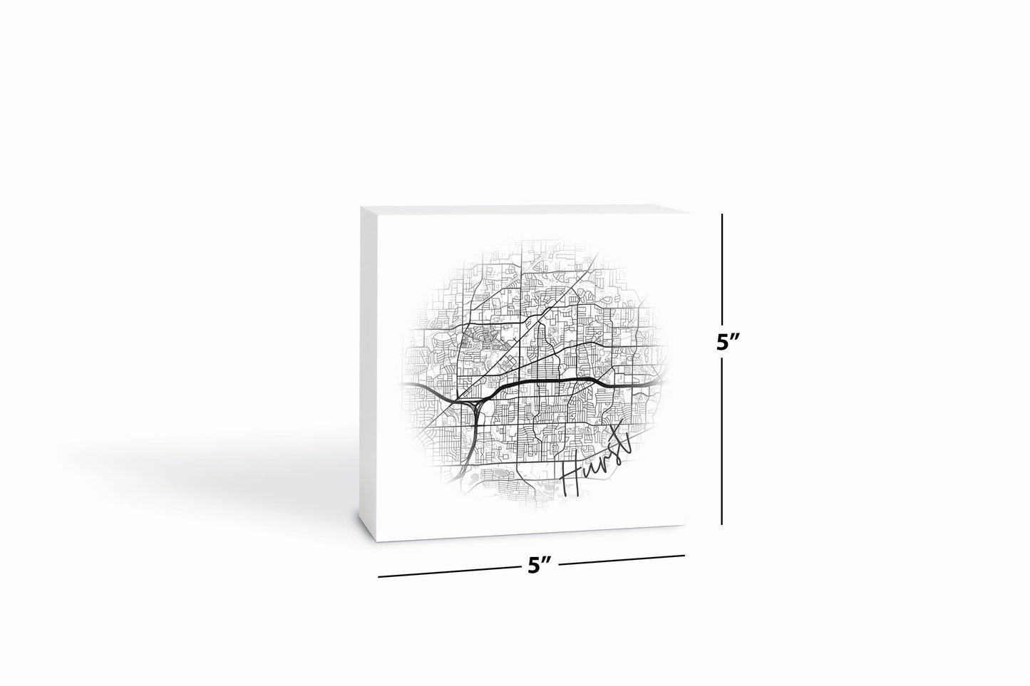 Minimalistic B&W Texas Hurst Circle Map | Wood Block | Eaches | Min 4