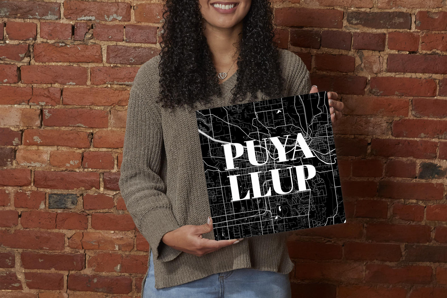 Minimalistic B&W Washington Puyallup Map | Wood Sign | Eaches | Min 2