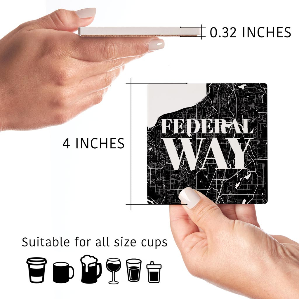 Minimalistic B&W Washington Federal Way Map| Absorbent Coasters | Set of 4 | Min 2