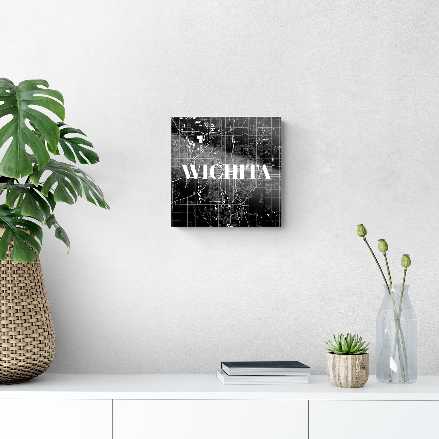 Minimalist B&W Kansas Wichita Map | Hi-Def Glass Art | Eaches | Min 1