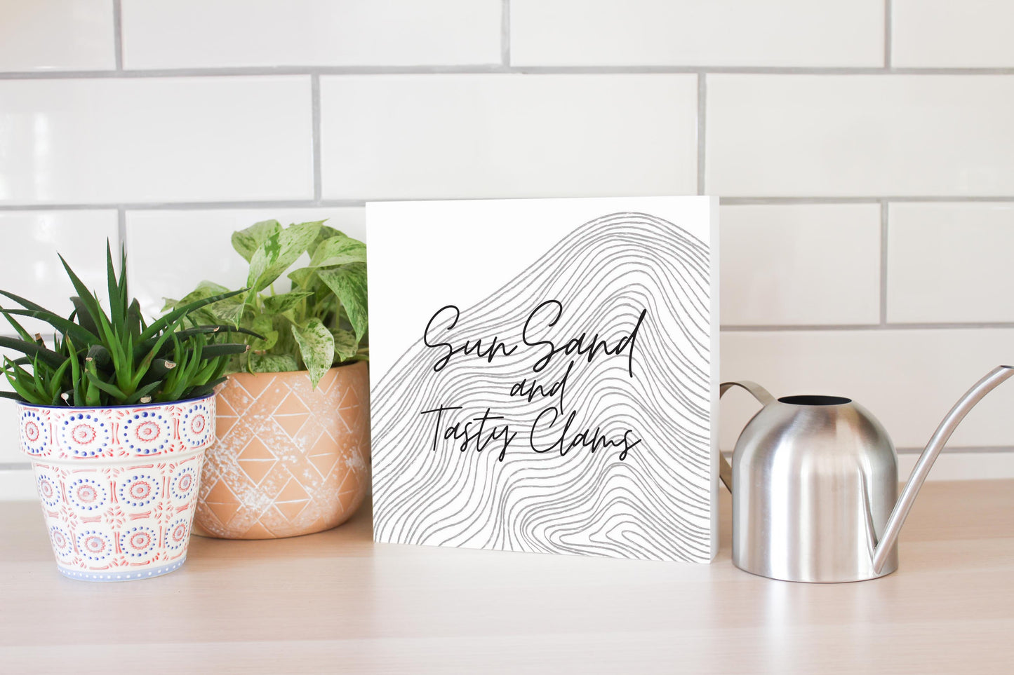 Minimalistic B&W Cape Cod Sun Sand Tasty Clams | Wood Block | Eaches | Min 2