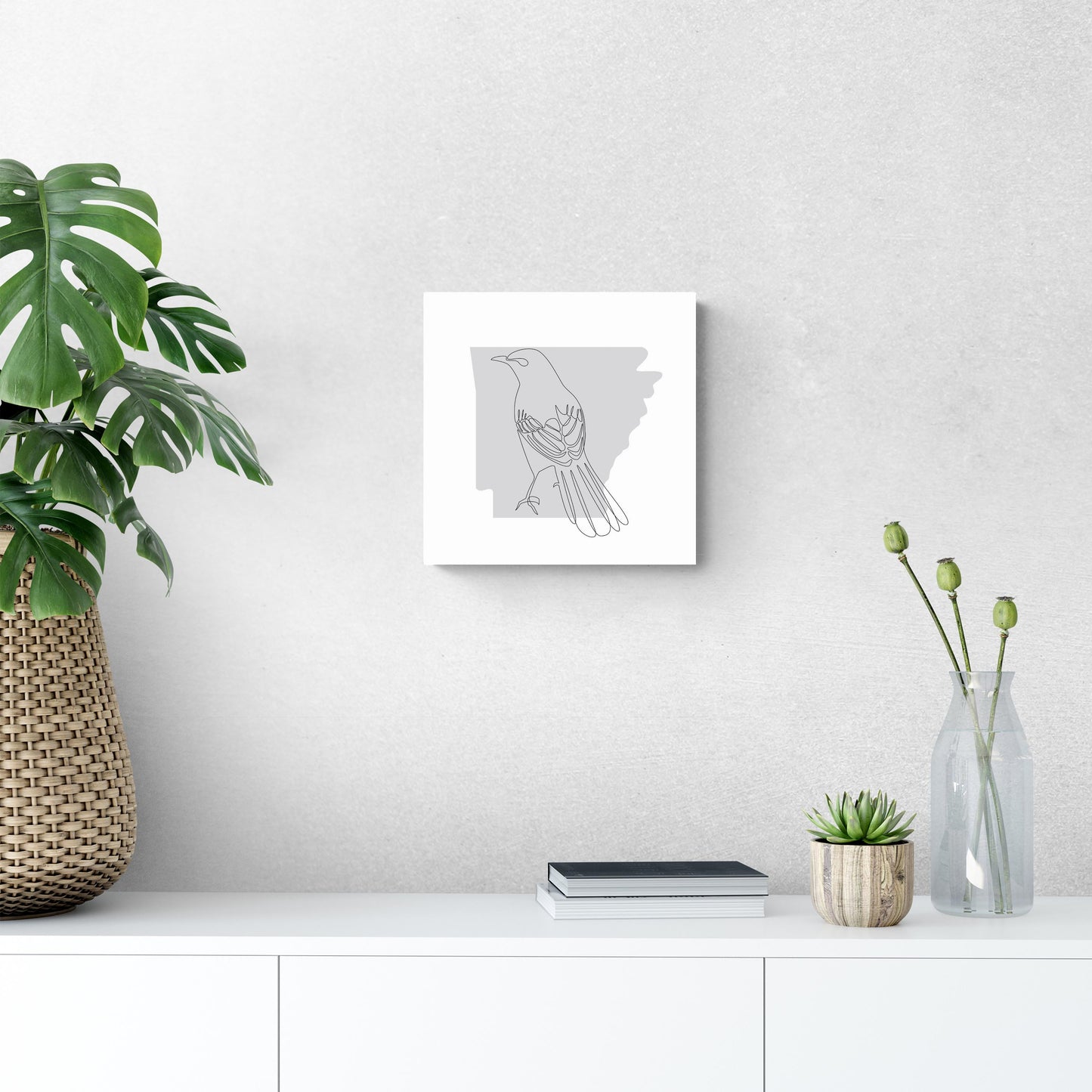B&W Minimalist Arkansas Single Line Bird | Wood Sign | Eaches | Min 2