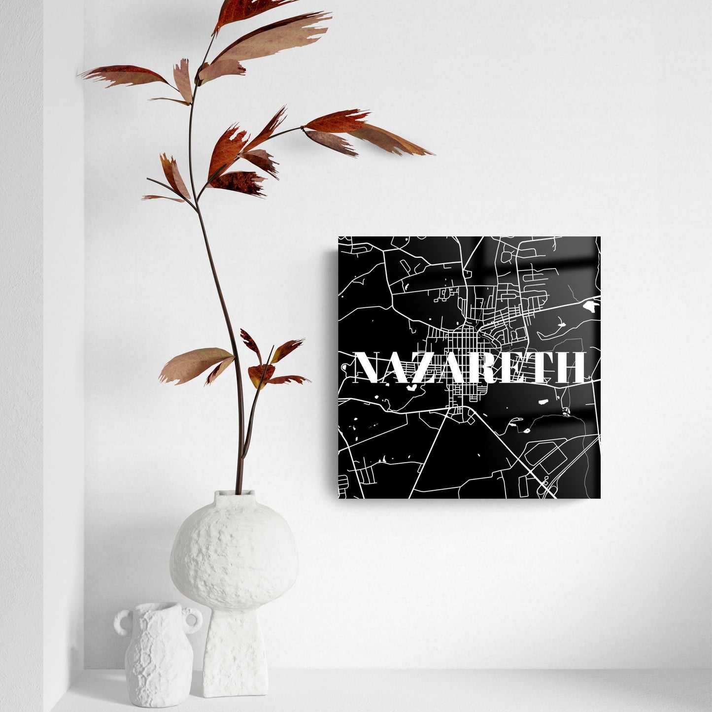 Minimalistic B&W Pennsylvania Nazareth Map | Hi-Def Glass Art | Eaches | Min 2