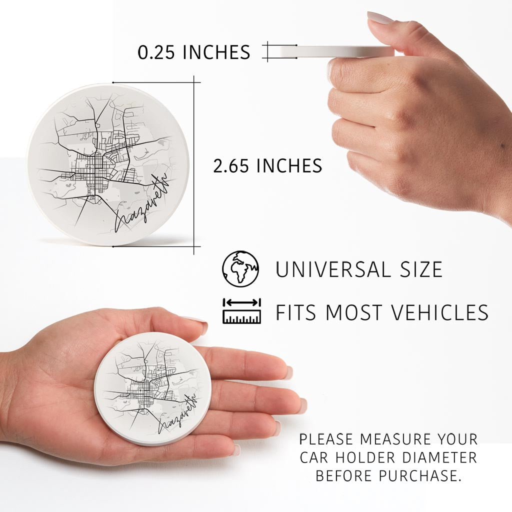 Minimalistic B&W Pennsylvania Nazareth Circle Map | Absorbent Car Coasters | Set of 2 | Min 4