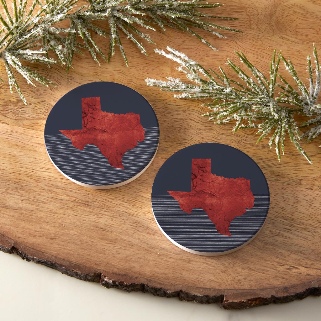 Modern Minimalist Texas Straight Line State Shape| Absorbent Car Coasters | Set of 2 | Min 4
