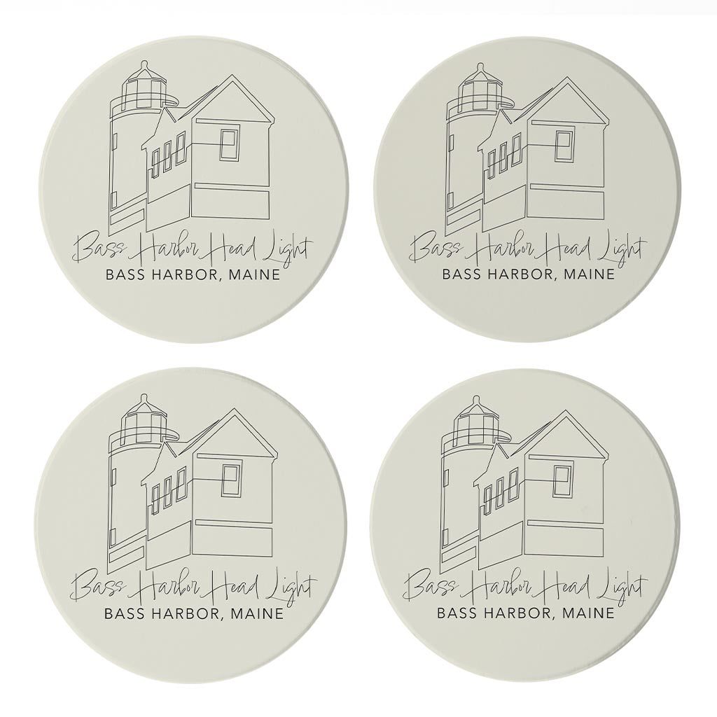 Bass Harbor Head Light Muted Coastal | Absorbent Coasters | Set of 4 | Min 2