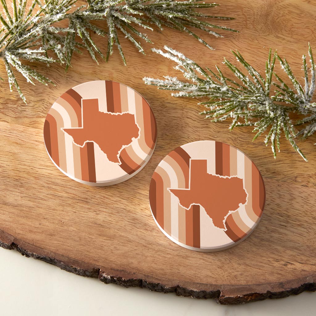 Modern Minimalist Texas State Shape Retro Lines | Absorbent Car Coasters | Set of 2 | Min 4