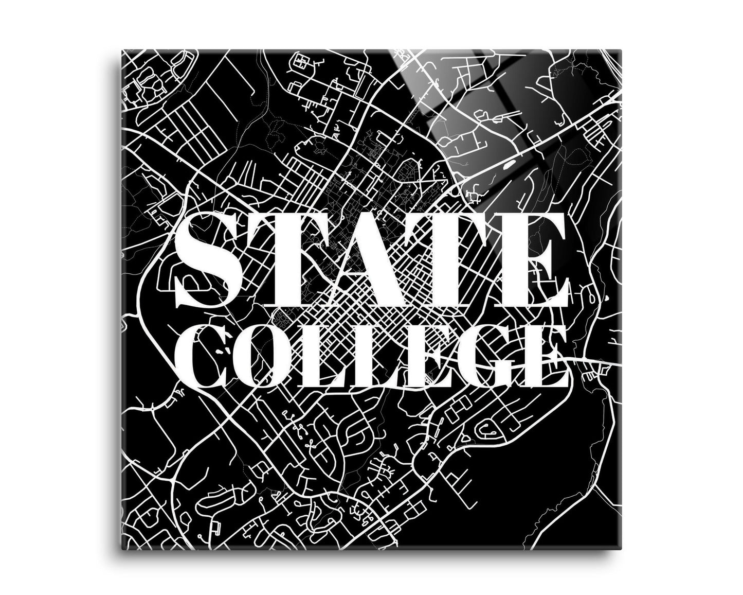 Minimalistic B&W Pennsylvania State College Map | Hi-Def Glass Art | Eaches | Min 2