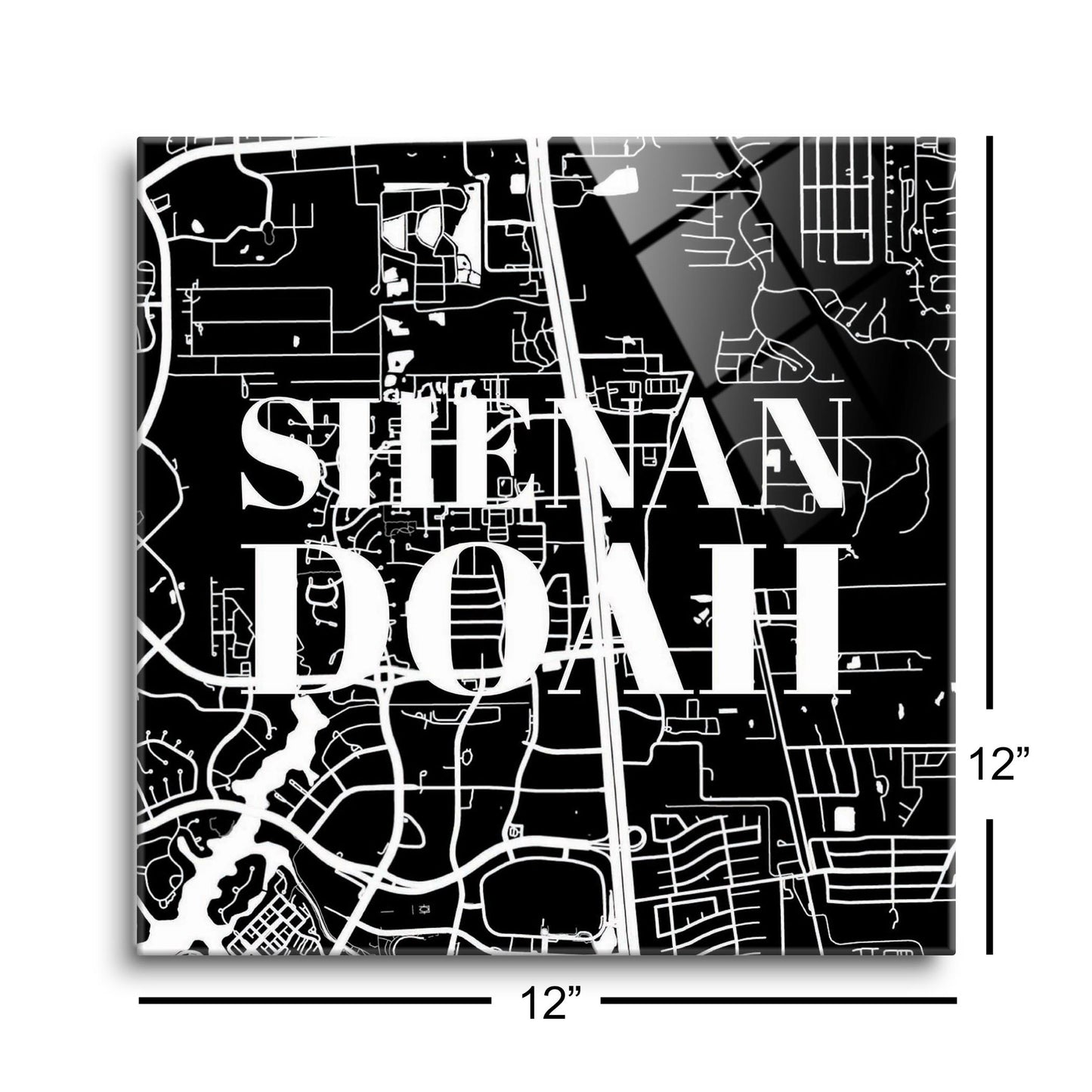 Minimalistic B&W Texas Shenandoah Map | Hi-Def Glass Art | Eaches | Min 1