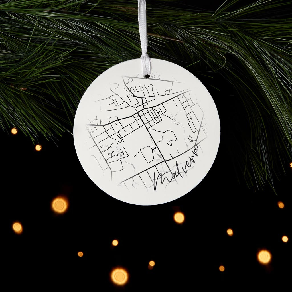 Minimalistic B&W Pennsylvania Malvern Circle Map | Wood Ornament | Eaches | Min 6