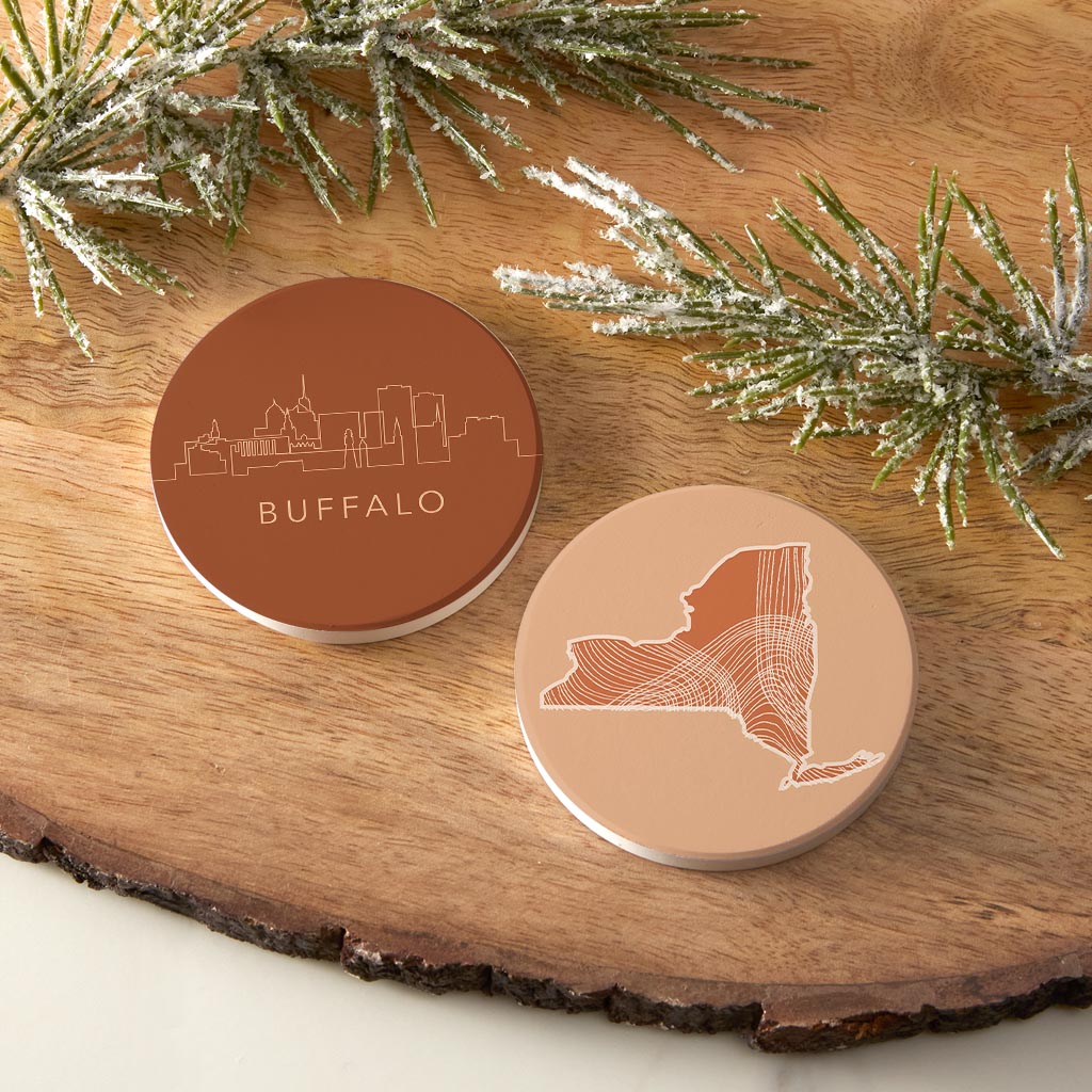 Modern Minimalist New York Buffalo Skyline State| Absorbent Car Coasters | Set of 2 | Min 4