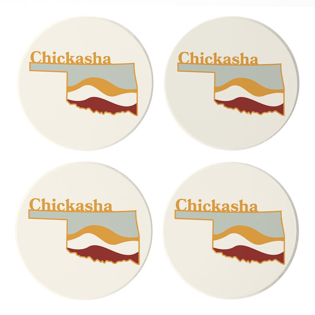 Modern Minimalist Oklahoma State Chickasha | Absorbent Coasters | Set of 4 | Min 2