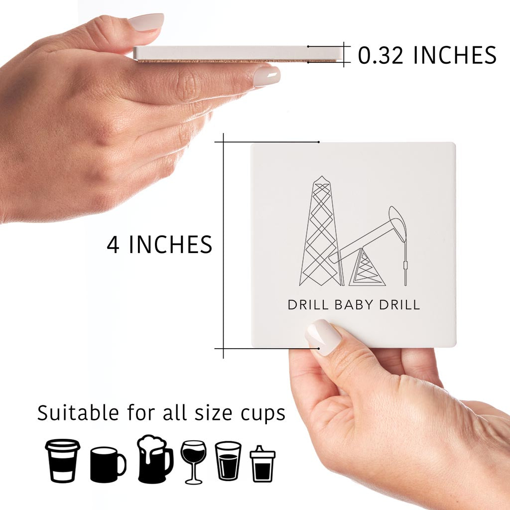 Modern Oklahoma Line Drawing Drill Baby Drill | Absorbent Coasters | Set of 4 | Min 2