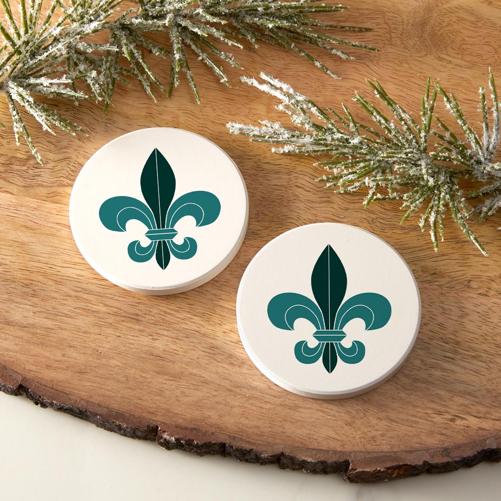 Blue White Fleu De Lis | Absorbent Car Coasters | Set of 2 | Min 4
