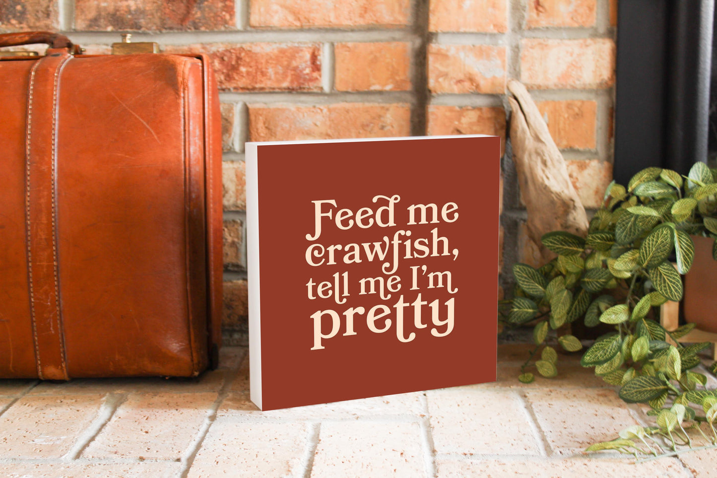 Modern Minimalist Louisiana Feed Me Crawfish | Wood Block | Eaches | Min 2