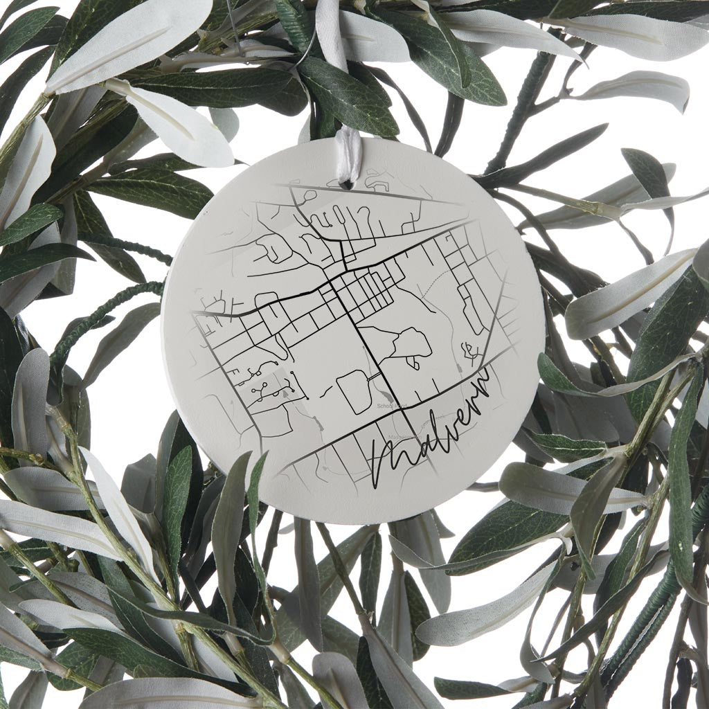 Minimalistic B&W Pennsylvania Malvern Circle Map | Wood Ornament | Eaches | Min 6