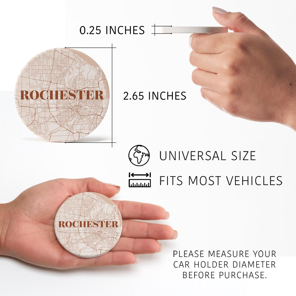Modern Minimalist New York Rochester Map | Absorbent Car Coasters | Set of 2 | Min 4