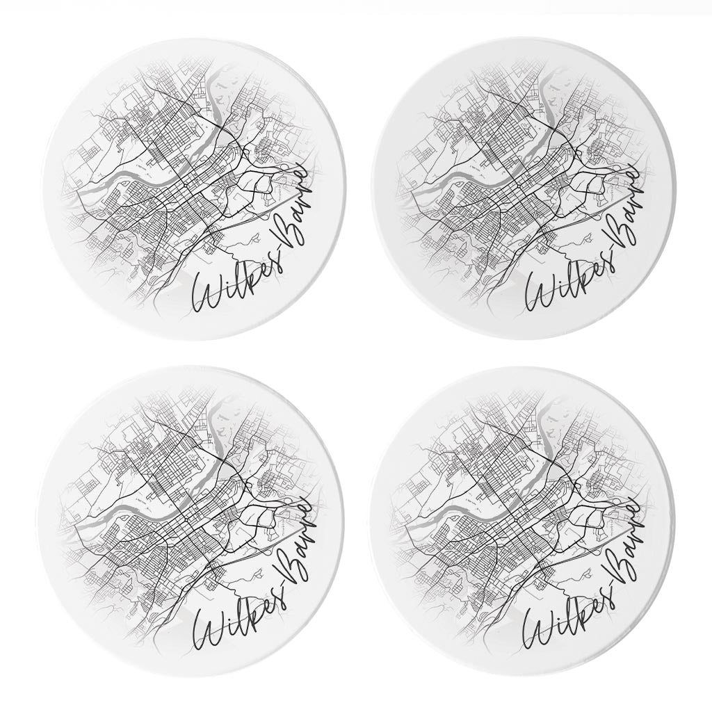 Minimalistic B&W Pennsylvania Wilkes Barre Circle Map | Absorbent Coasters | Set of 4 | Min 2