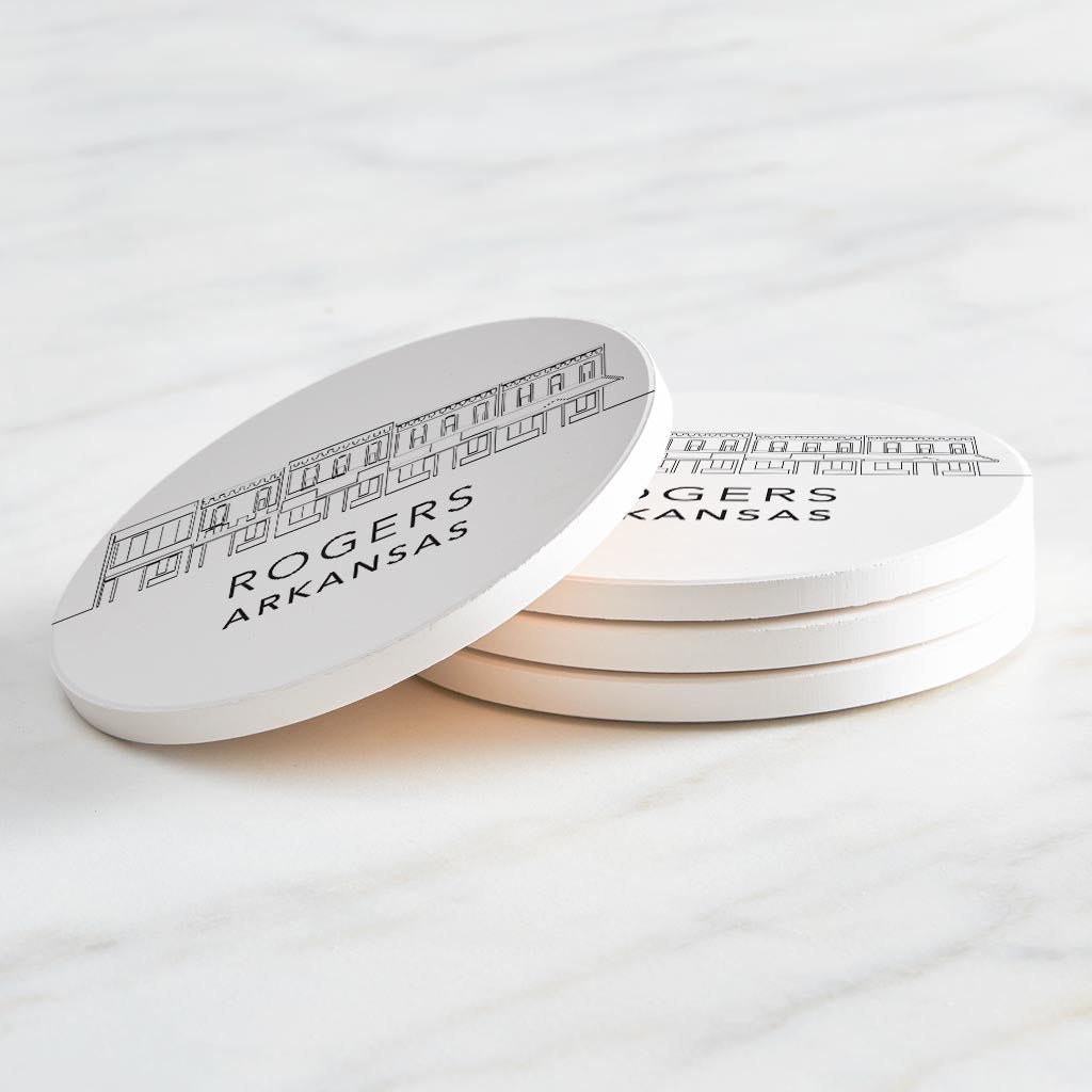 Minimalist B&W Arkansas Rogers Skyline State | Absorbent Coasters | Set of 4 | Min 2