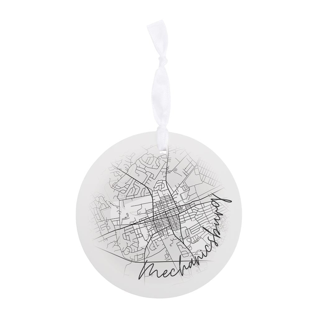 Minimalistic B&W Pennsylvania Mechanicsburg Circle Map| Wood Ornament | Eaches | Min 6