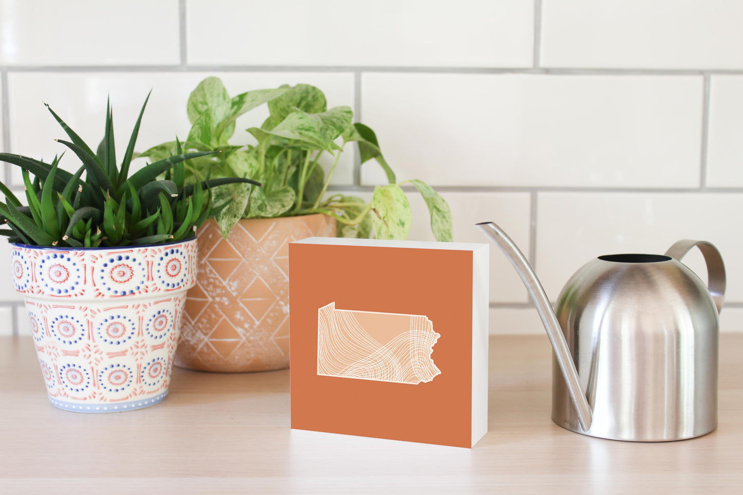 Modern Minimalist Pennsylvania State Lines Light | Wood Block | Eaches | Min 4