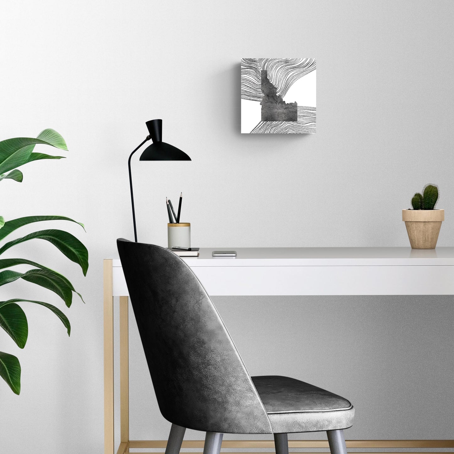 Minimalist B&W Idaho State With Fluid Lines | Hi-Def Glass Art | Eaches | Min 2