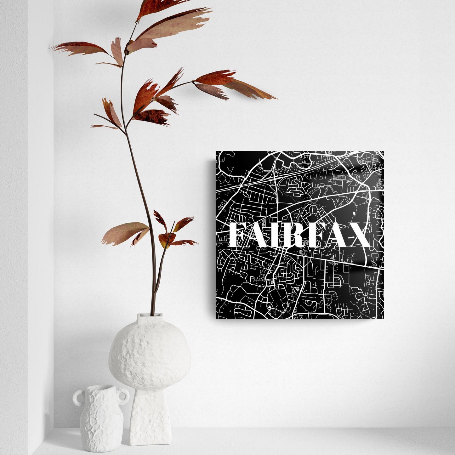 Minimalistic B&W Virginia Fairfax Map | Hi-Def Glass Art | Eaches | Min 2