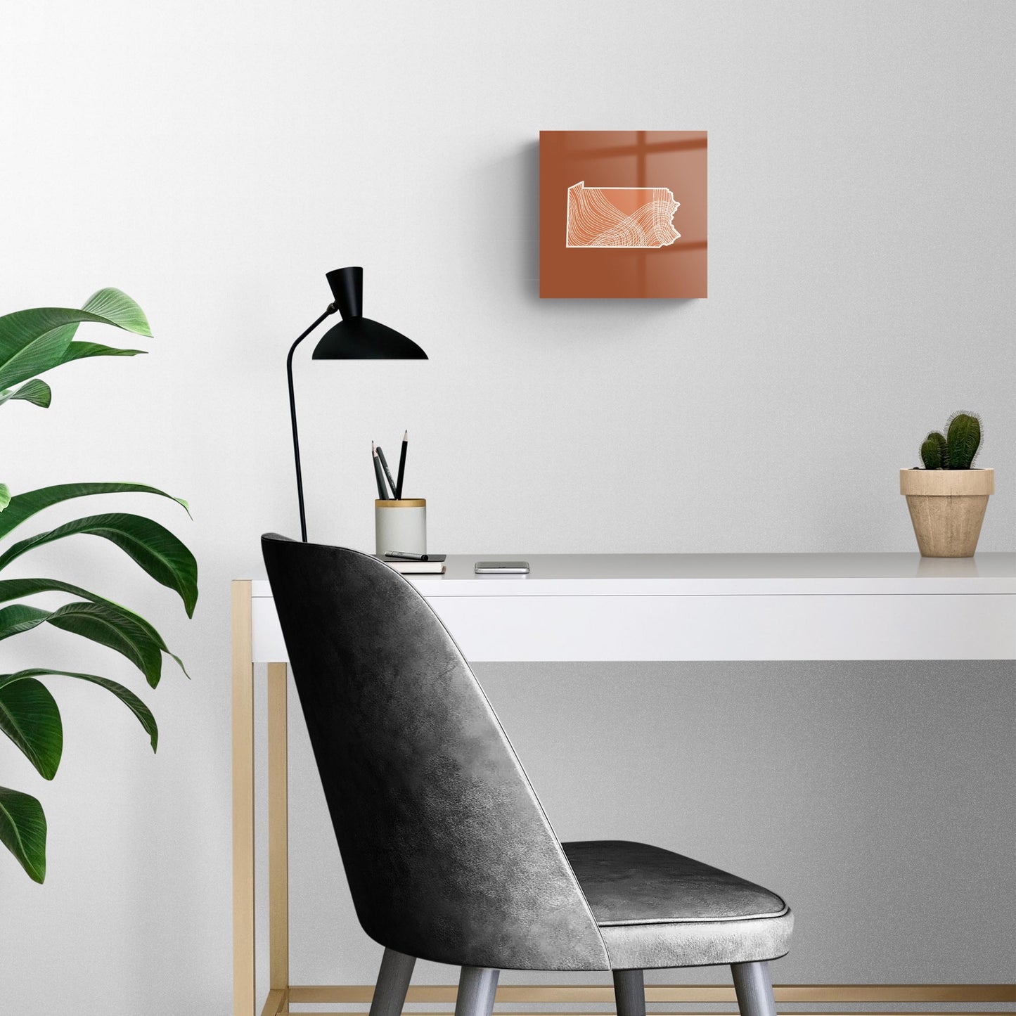 Modern Minimalist Pennsylvania State Lines Dark | Hi-Def Glass Art | Eaches | Min 2