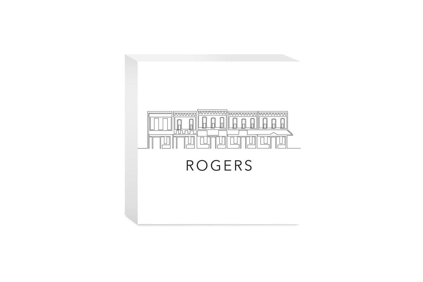 Minimalist B&W Arkansas Rogers Skyline | Wood Block | Eaches | Min 4
