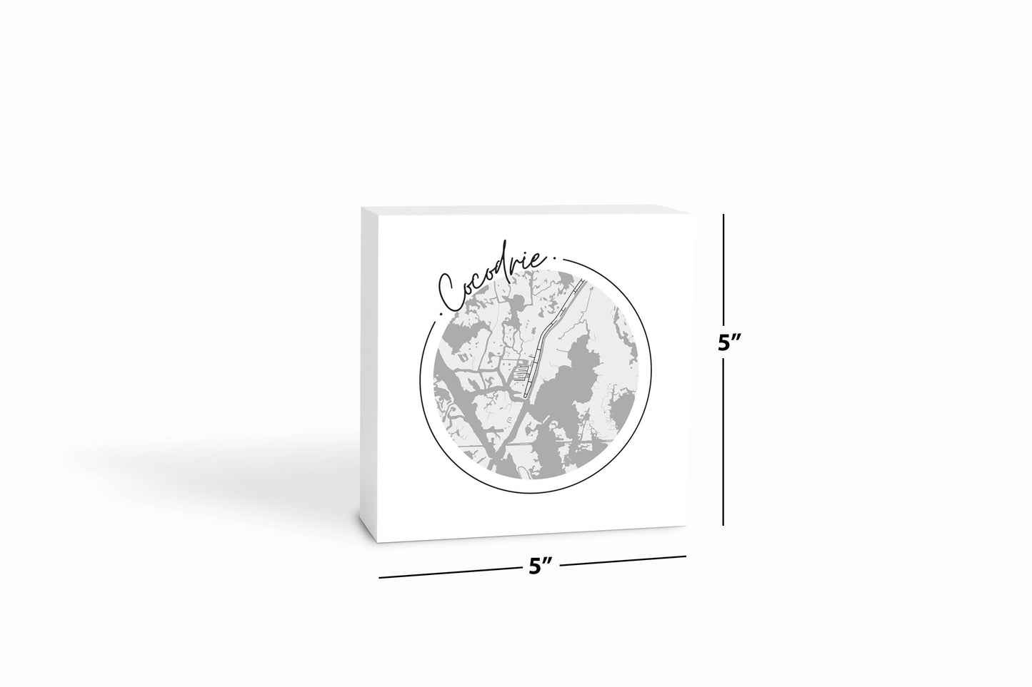 Minimalist B&W Louisiana Cocodrie Circle Map | Wood Block | Eaches | Min 4
