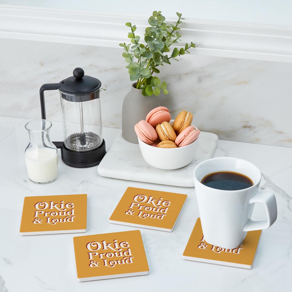 Modern Minimalist Oklahoma Proud Loud | Absorbent Coasters | Set of 4 | Min 2