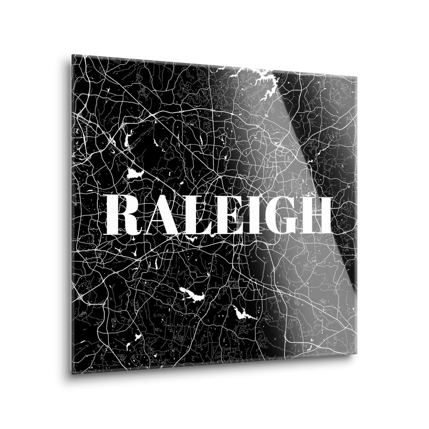 Minimalistic B&W North Carolina Raleigh Map | Hi-Def Glass Art | Eaches | Min 2