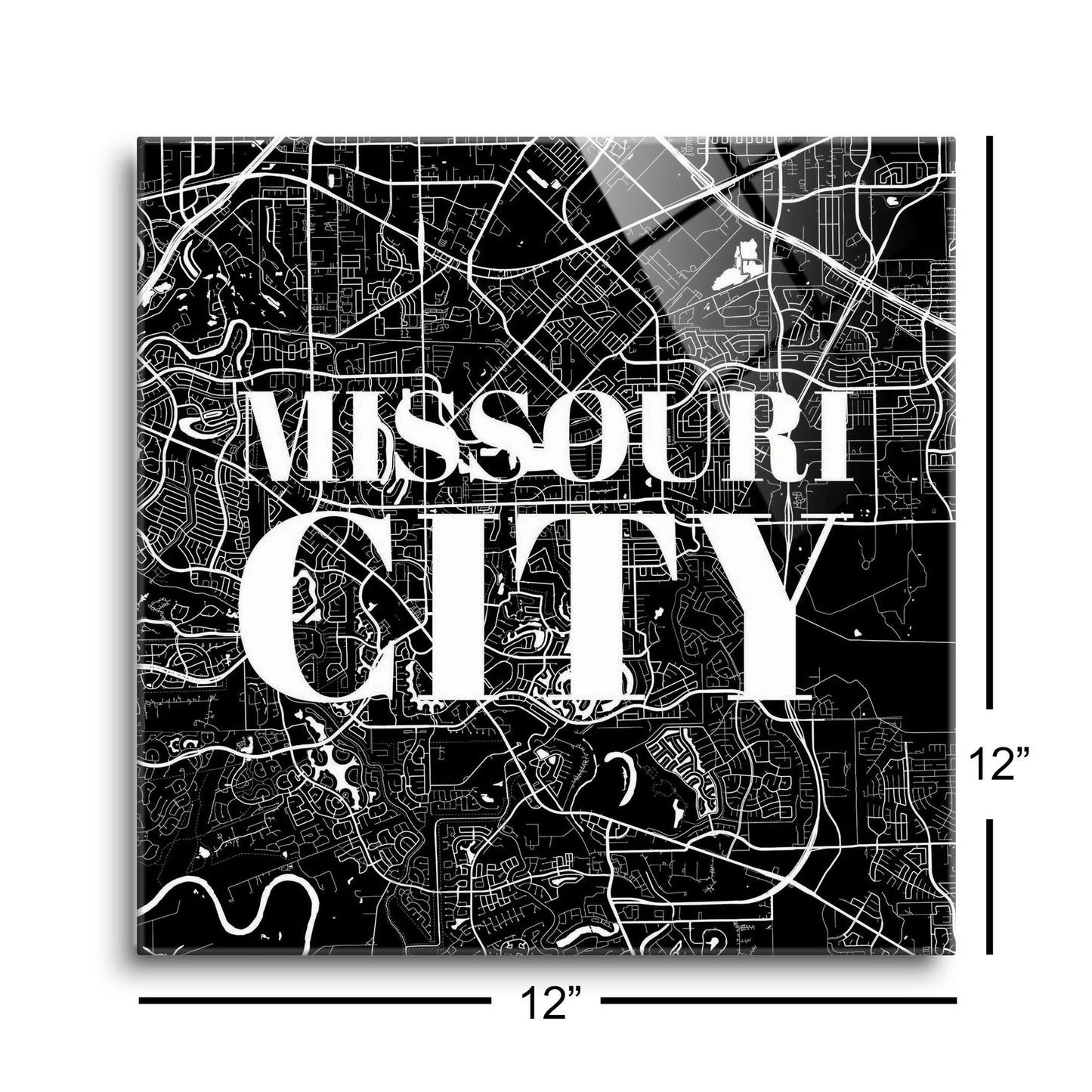 Minimalistic B&W Texas Missouri City Map | Hi-Def Glass Art | Eaches | Min 1
