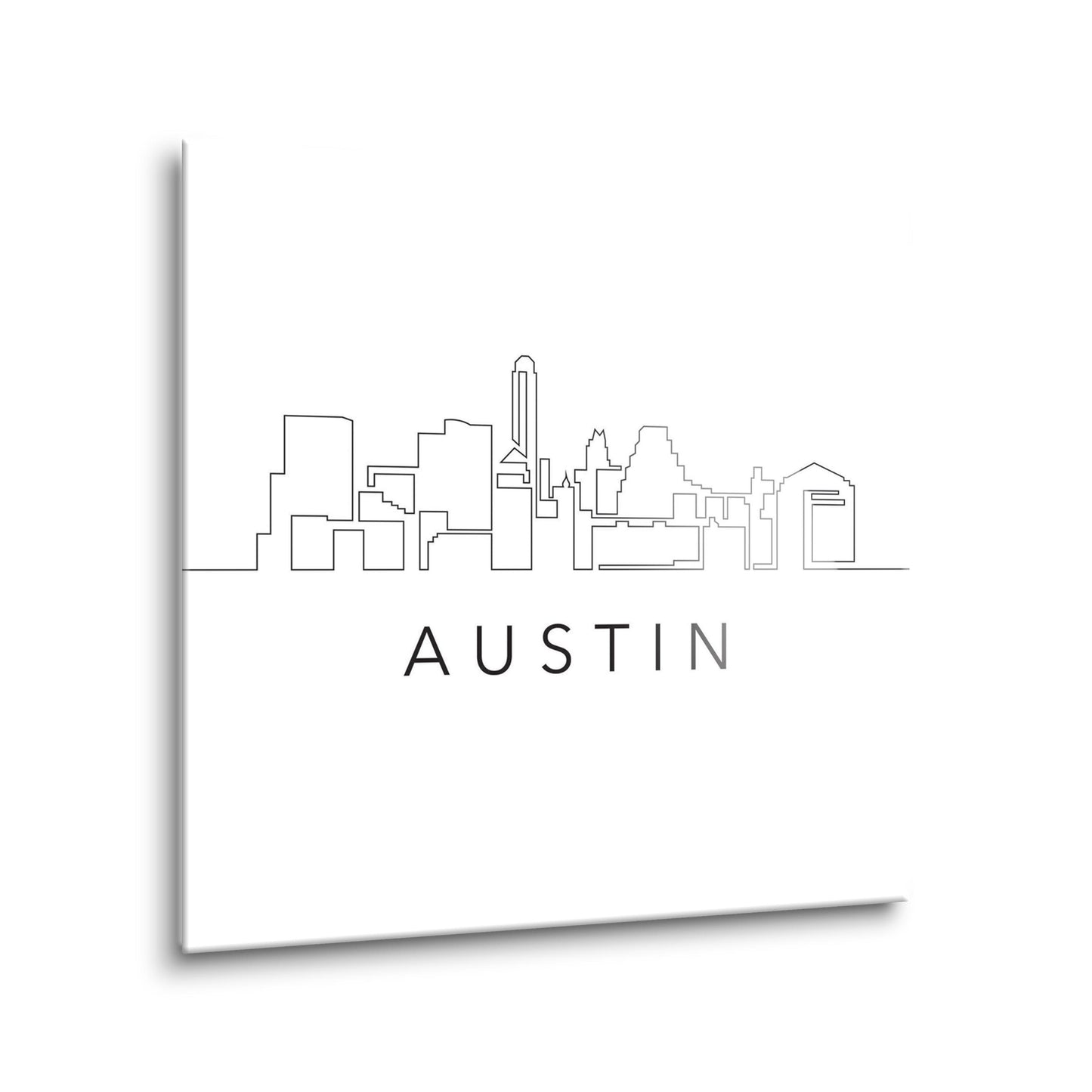 Minimalist B&W Texas Austin Skyline | Hi-Def Glass Art | Eaches | Min 2