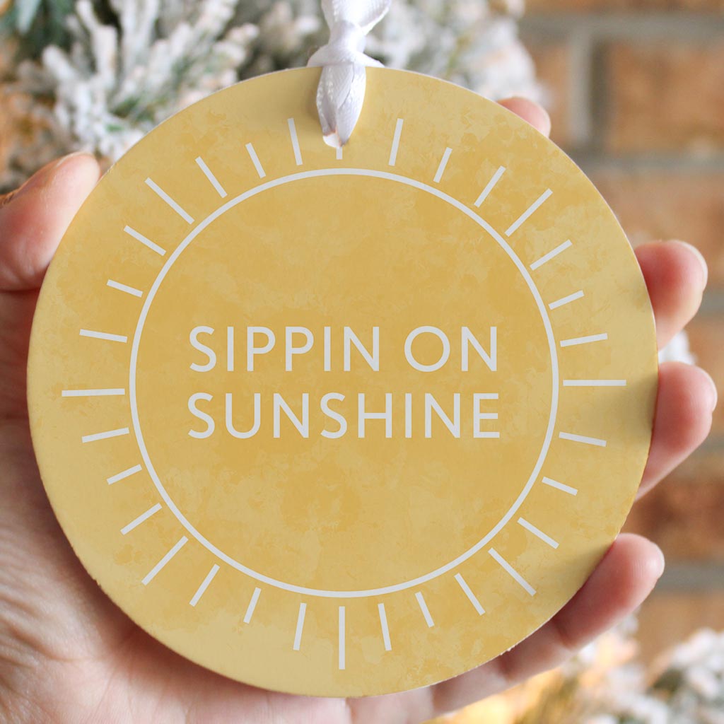 Sippin On Sunshine Yellow | Wood Ornament | Eaches | Min 6