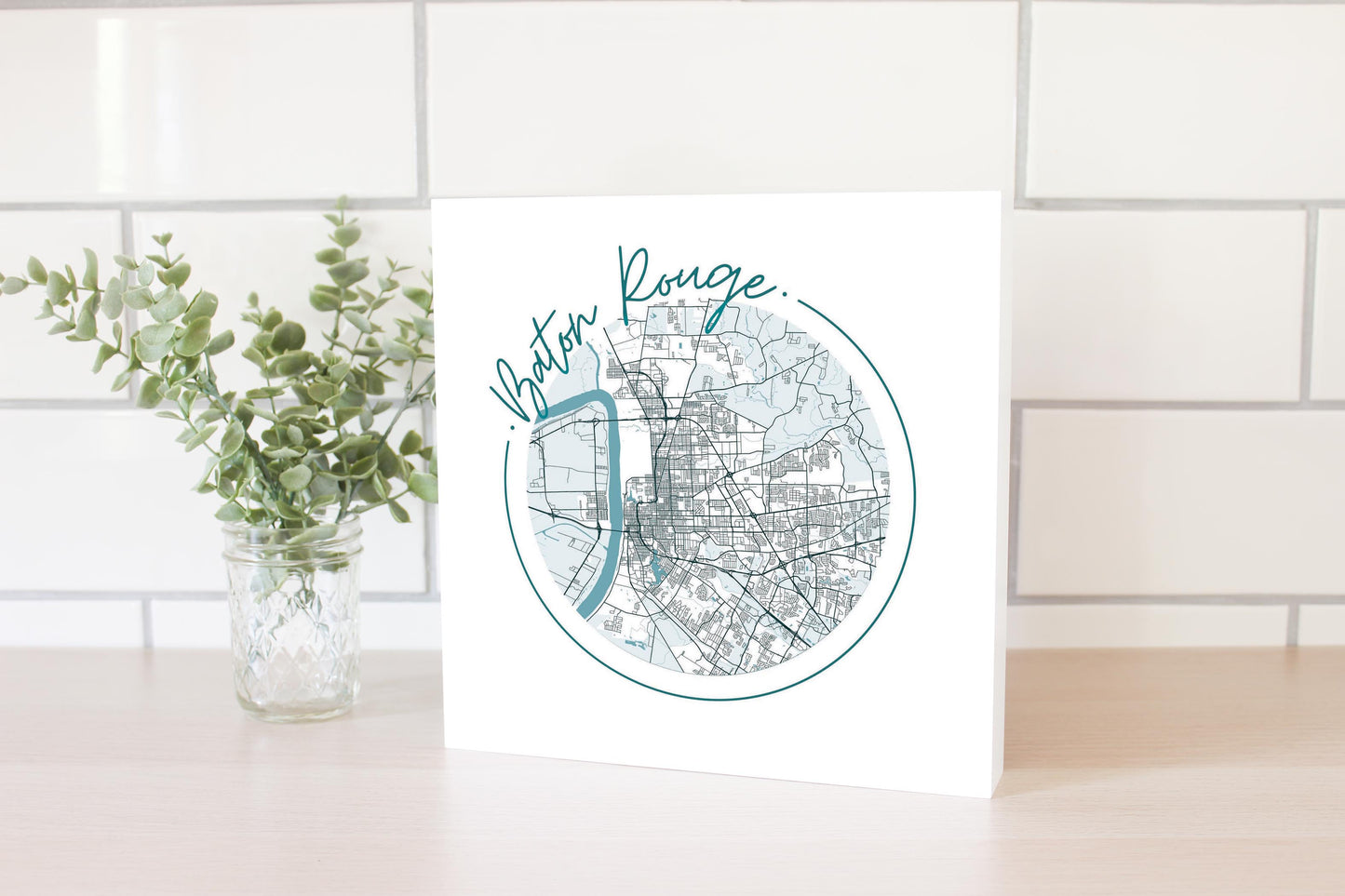 Blue White Baton Rouge Circle Map | Wood Block | Eaches | Min 2