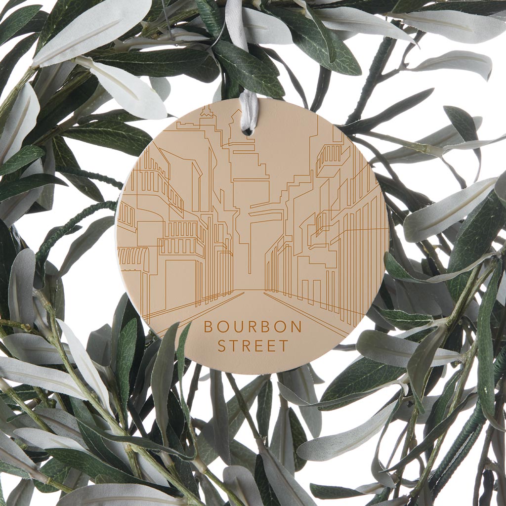 Modern Minimalist Louisiana Bourbon Street Line Drawing| Wood Ornament | Eaches | Min 6